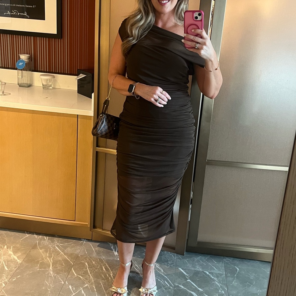 Anthropologie Brown Off-Shoulder Dress